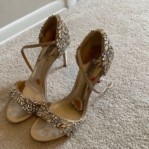Badgley Mischka Tampa Embellished Satin Sandals in champagne